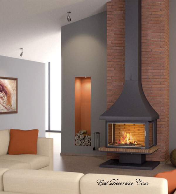 Cheminée de face 37 avec grand foyer fermé fonctionnant au bois ... Cheminée désign Insert