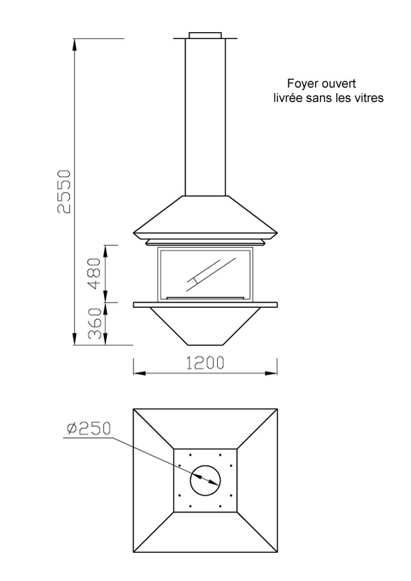 chemin�e au gaz centrale foyer ouvert 90-2